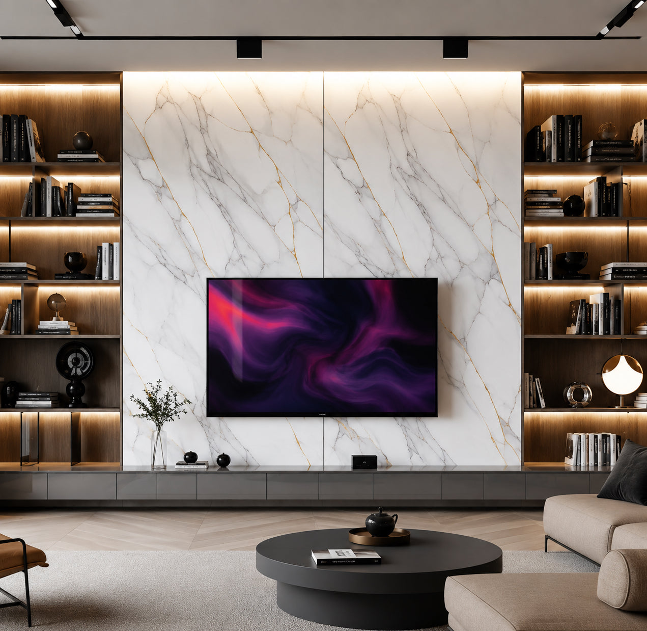 White Silk Vein PVC Marble Wall